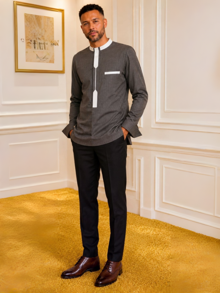 Charcoal Contrast-Trim Kaftan