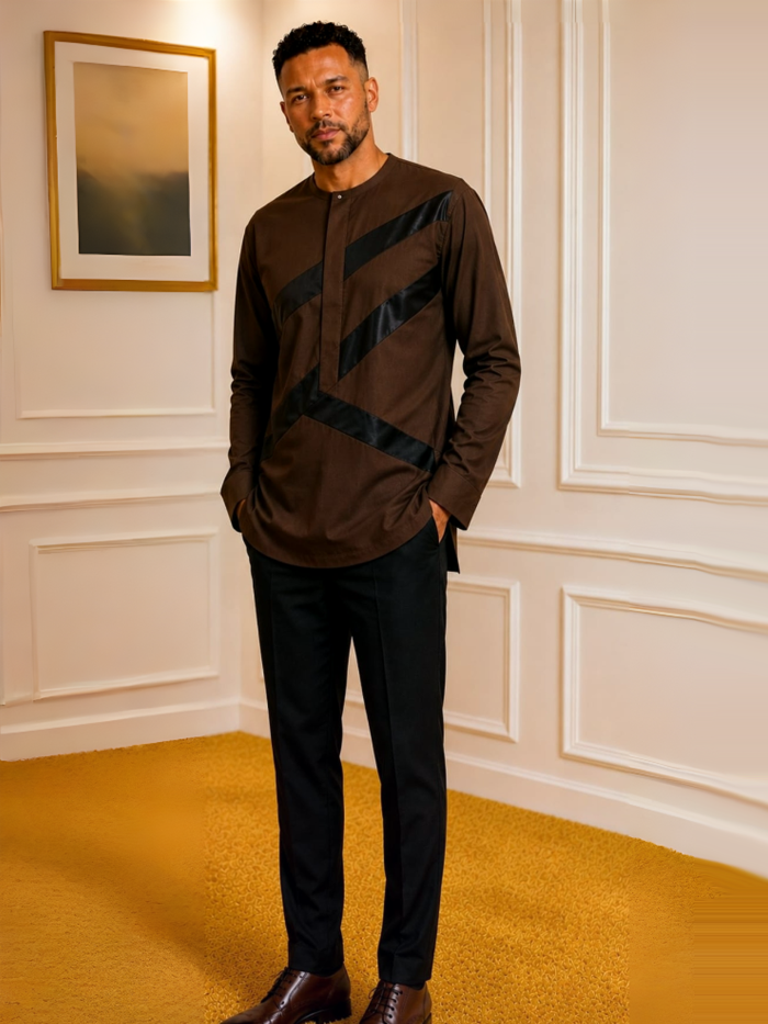 Zuri Brown Geometric Kaftan