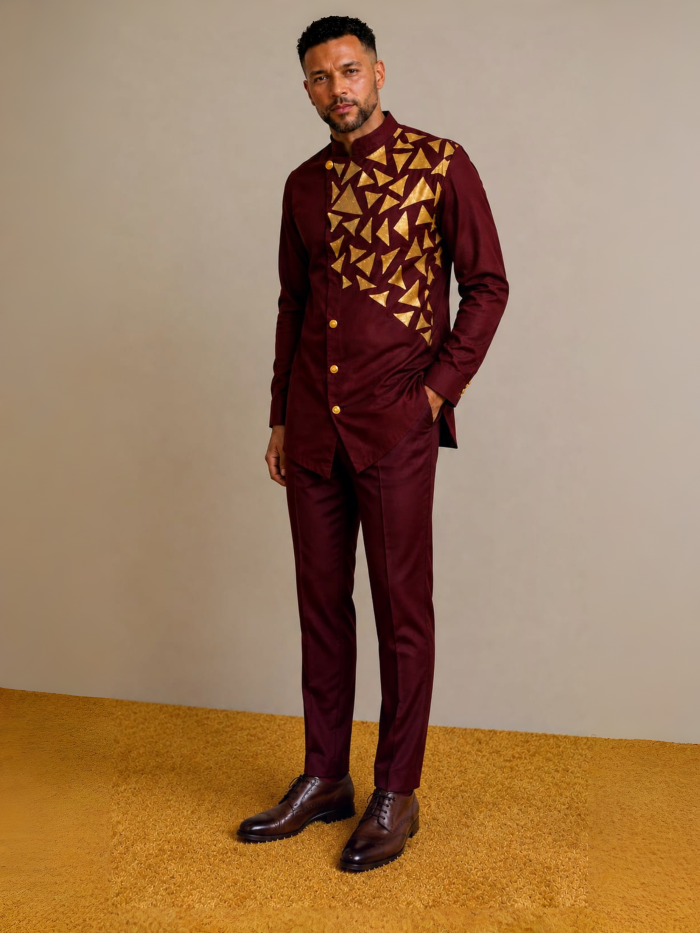 Amani Burgundy African Print Suit
